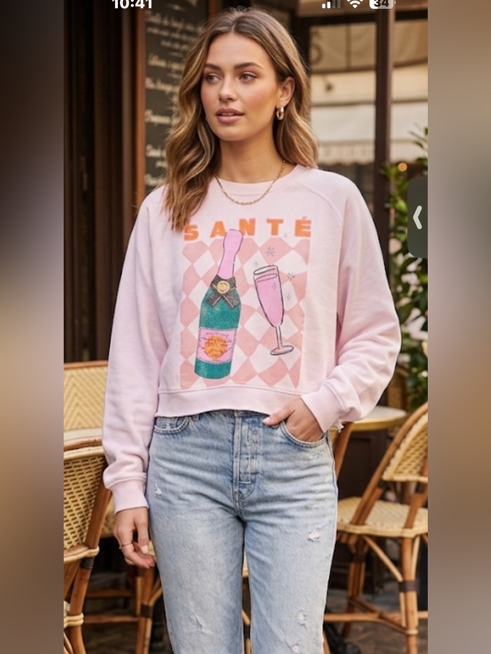 Grayson Threads Light Pink Crewneck Sweater with Champagne Graphic NWT